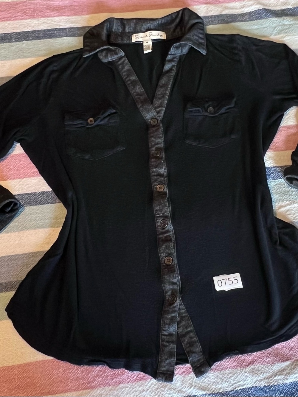 French Laundry Black Button-Down Shirt with Washed Trim